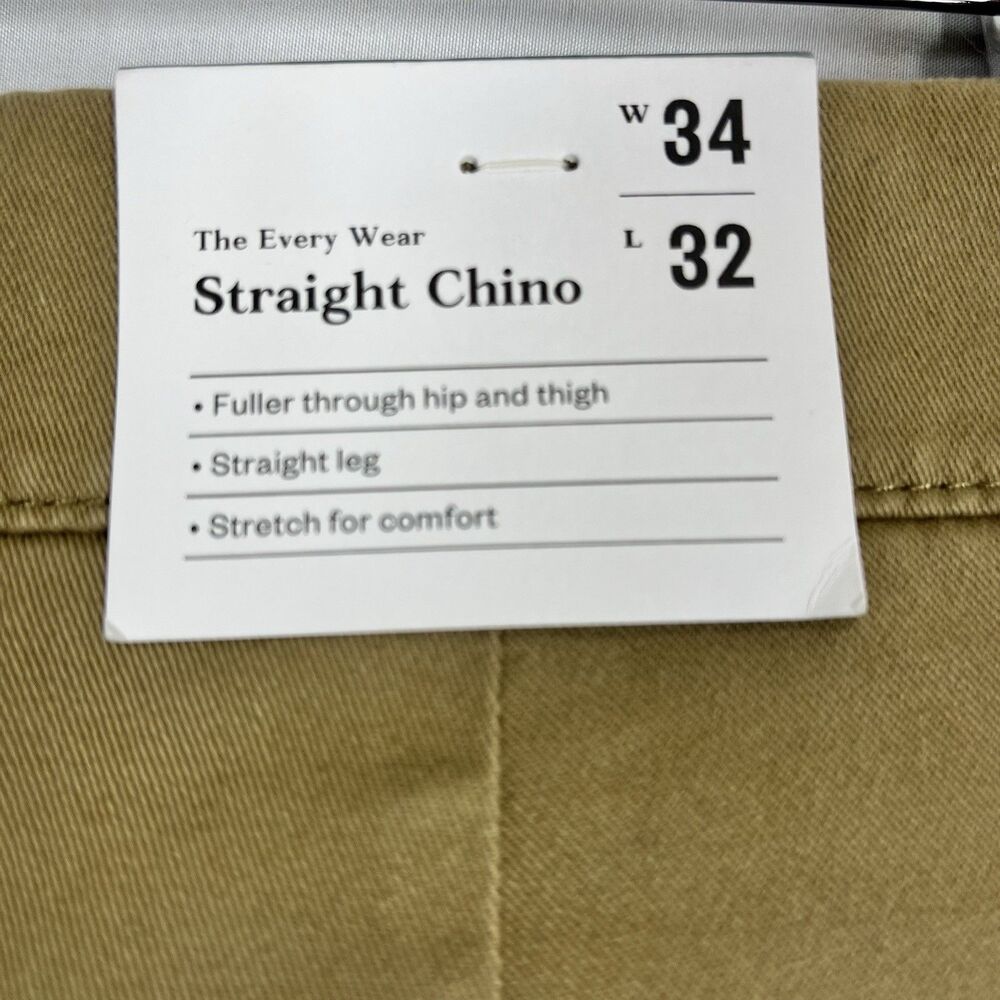 Men’s Khaki Straight Chino Pants 34x32 Stretch Casual Classic Fit - Picture 5 of 15